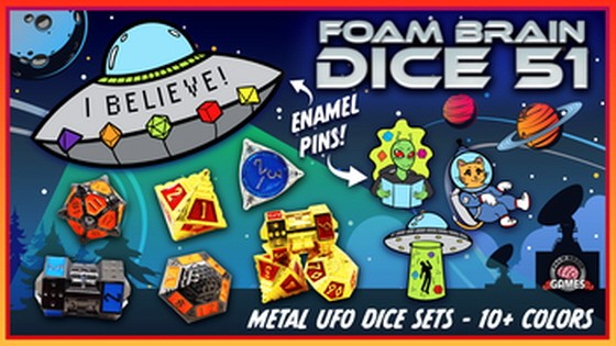 Dice 51: UFO Themed Metal Dice and Enamel Pins