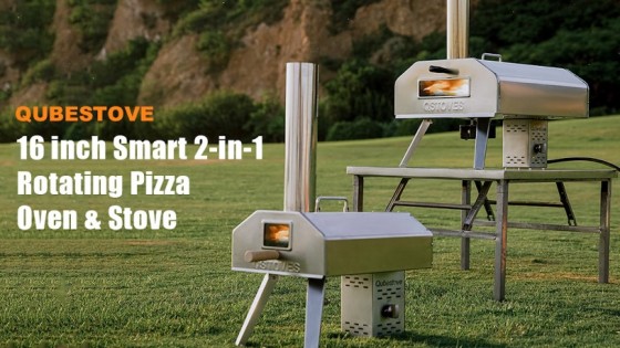 QubeStove 16'' Smart 2 in 1 Self-Rotating Pizza Oven & Stove