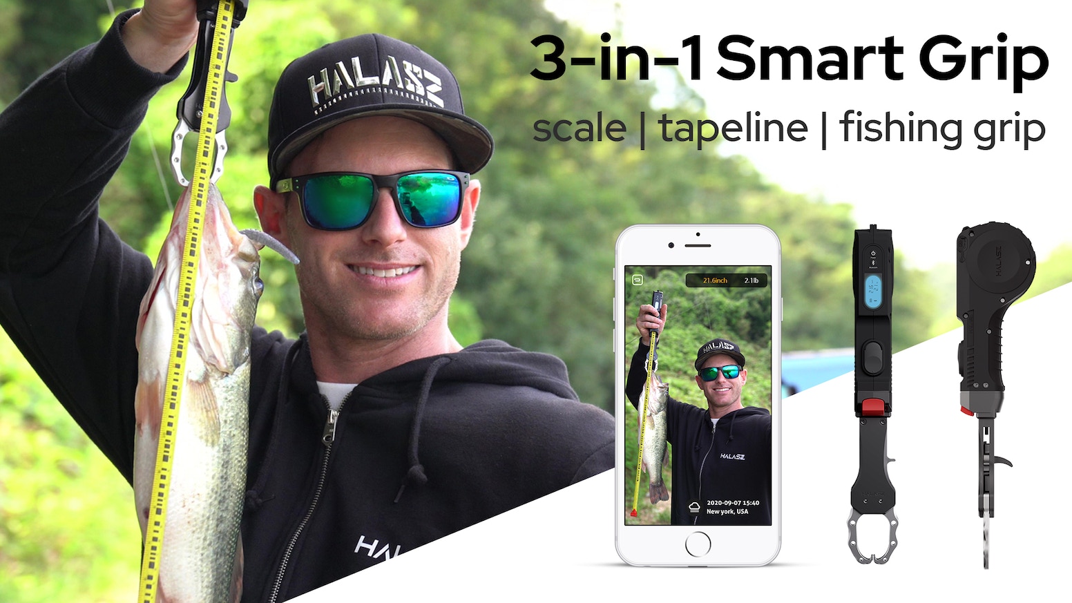 HALASZ: 3-In-1 smart grip : scale, tapeline and fishing grip